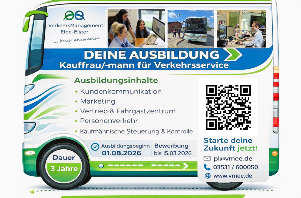 Deine Ausbildung, mehr Infos unter: https://verkehrsmanagement-elbeelster.de/karriere/